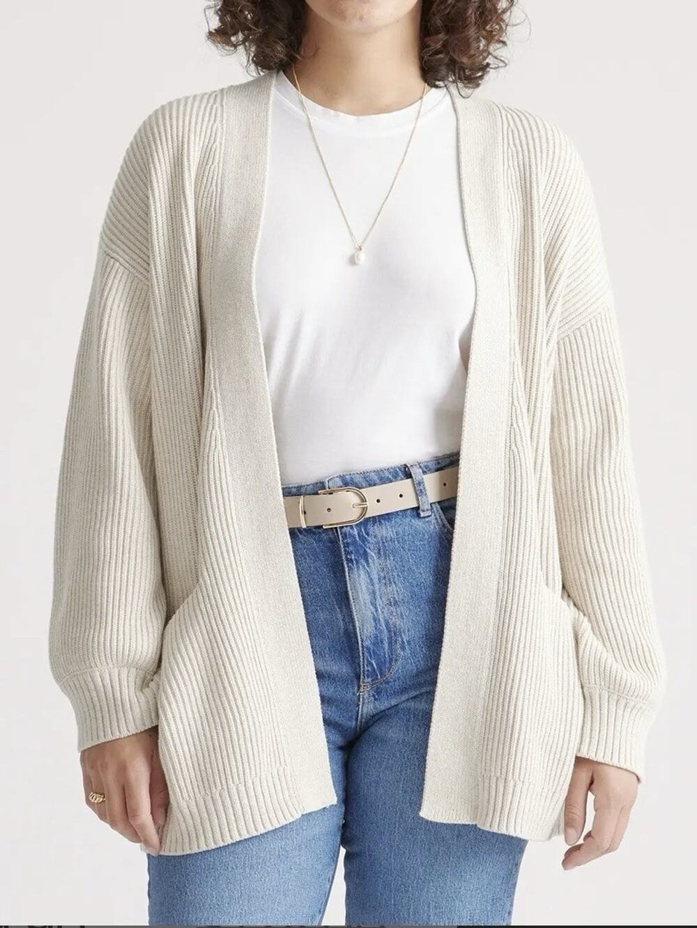 Quince Women Plus Sz 3X 100% Organic Cotton Oversized Open Cardigan Ivory Cream